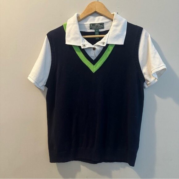 Lauren Ralph Lauren Active Preppy Polo Sweater Vest XL Tenniscore / Sporty-Chic - Picture 2 of 7